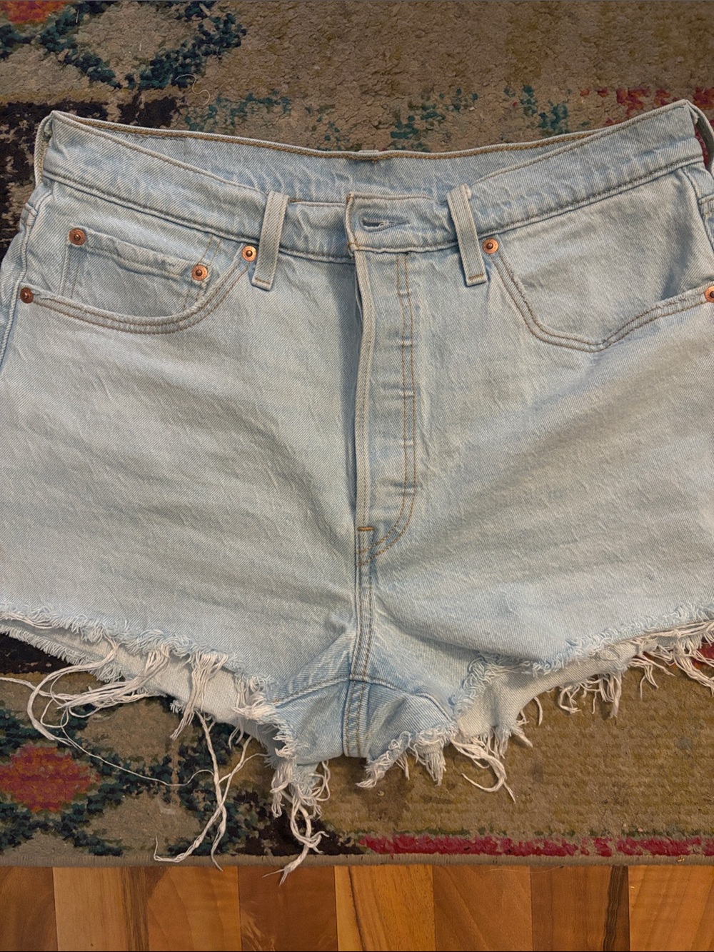 Levi's Light Blue Frayed Hem Denim Shorts